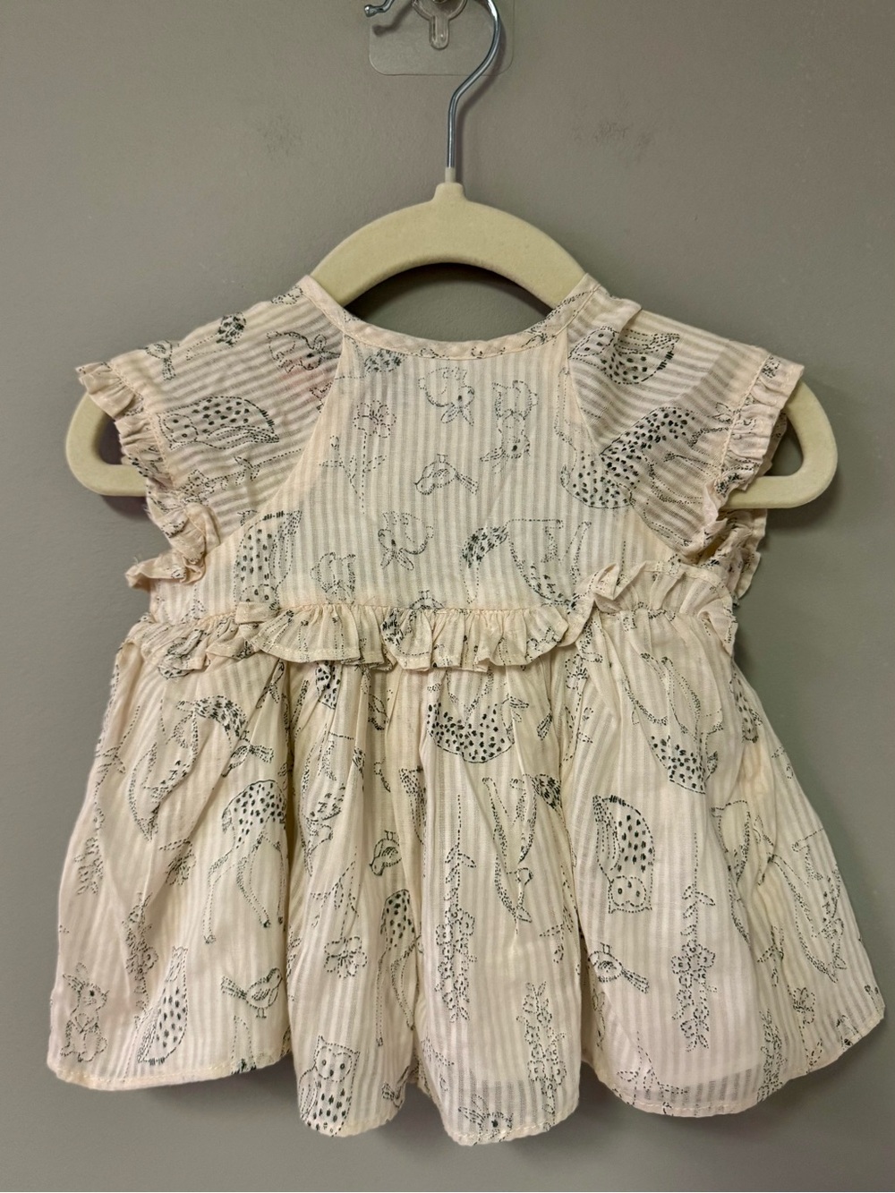 Pippa & Julie Cream Ruffle Babydoll Top with Subtle Animal Print
